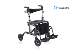 Picture of Folding rollator in painted aluminum – 4 wheels with seat and foot pegs – Double function – Gaya 2.0